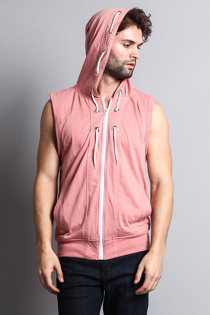 Eyelet Sleeveless Contrast Hoodie