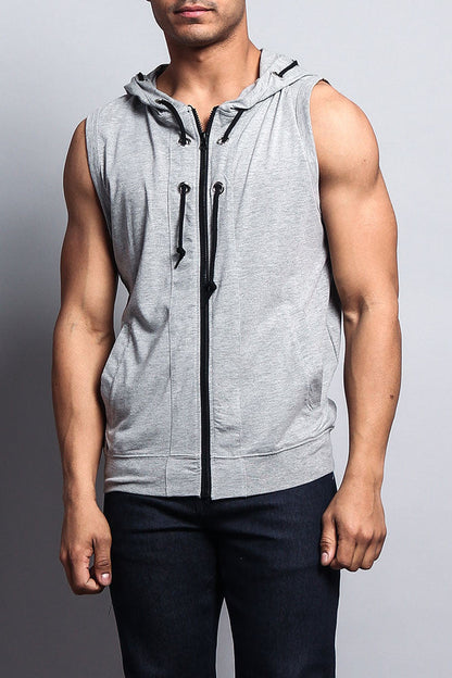 Eyelet Sleeveless Contrast Hoodie