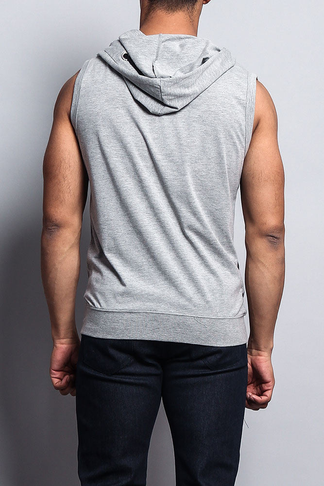Eyelet Sleeveless Contrast Hoodie
