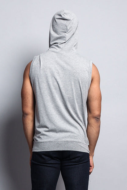 Eyelet Sleeveless Contrast Hoodie