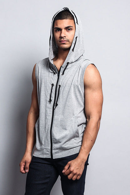 Eyelet Sleeveless Contrast Hoodie