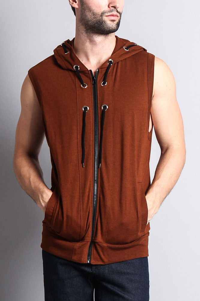Eyelet Sleeveless Contrast Hoodie