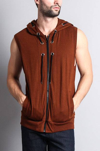 Eyelet Sleeveless Contrast Hoodie