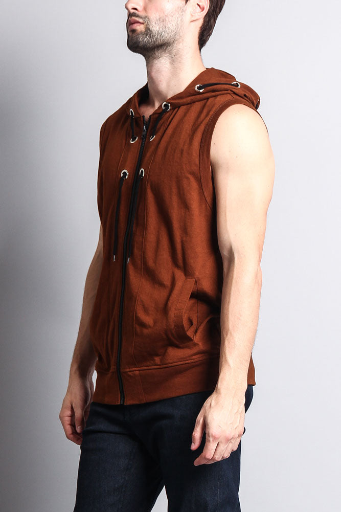 Eyelet Sleeveless Contrast Hoodie