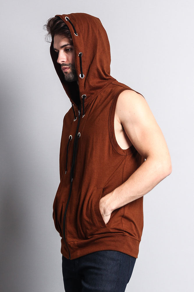 Eyelet Sleeveless Contrast Hoodie