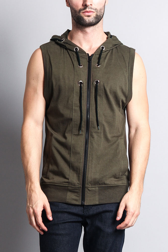 Eyelet Sleeveless Contrast Hoodie