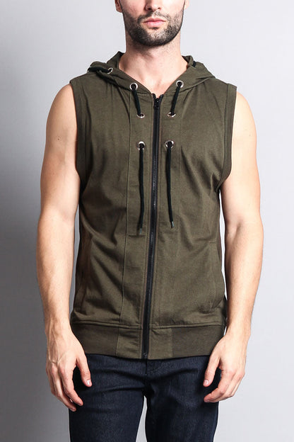 Eyelet Sleeveless Contrast Hoodie