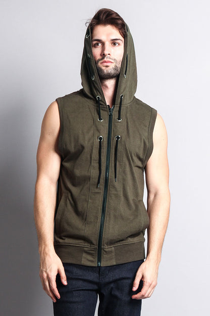 Eyelet Sleeveless Contrast Hoodie