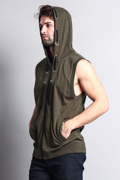 Eyelet Sleeveless Contrast Hoodie