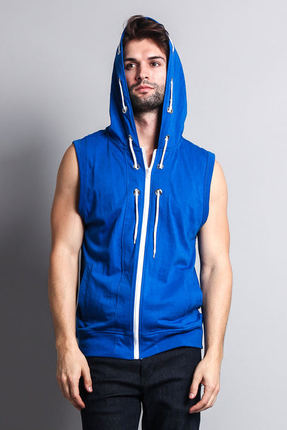 Eyelet Sleeveless Contrast Hoodie