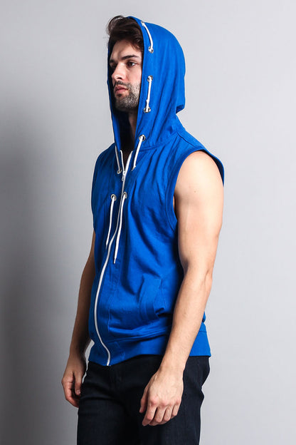 Eyelet Sleeveless Contrast Hoodie