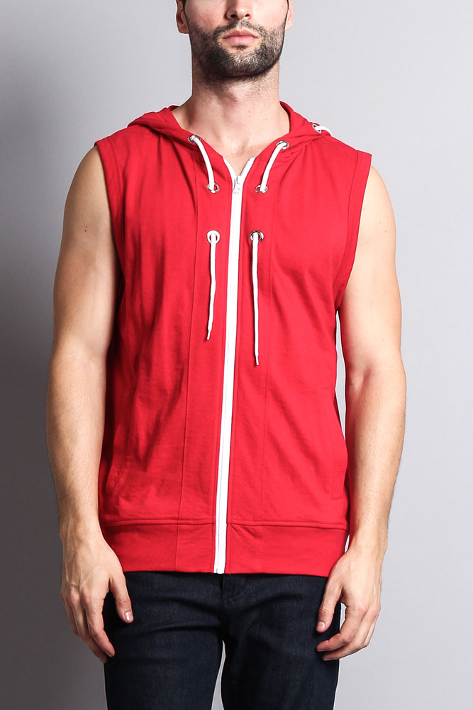 Eyelet Sleeveless Contrast Hoodie