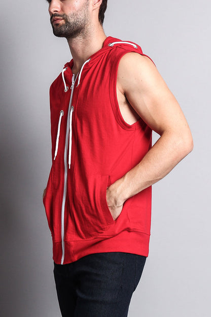 Eyelet Sleeveless Contrast Hoodie