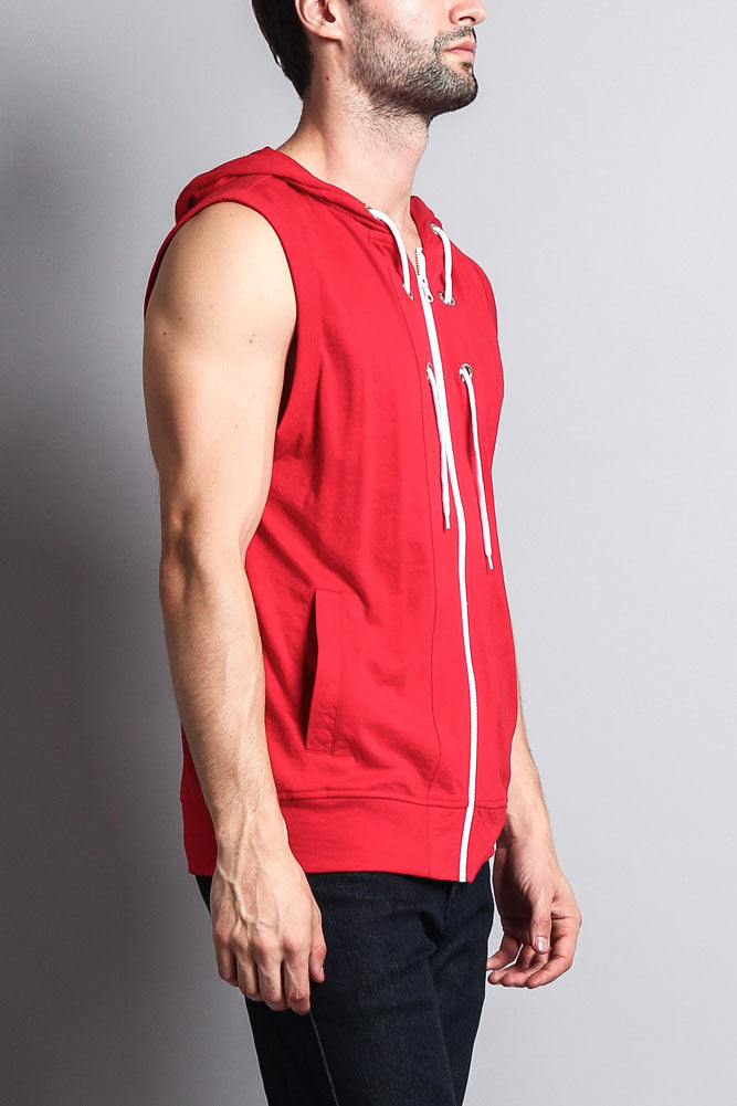 Eyelet Sleeveless Contrast Hoodie