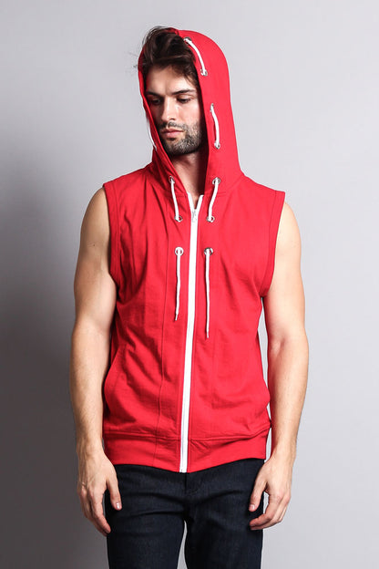 Eyelet Sleeveless Contrast Hoodie