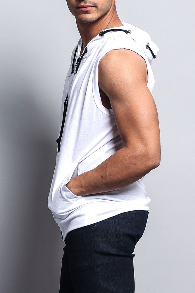 Eyelet Sleeveless Contrast Hoodie