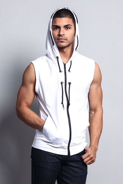 Eyelet Sleeveless Contrast Hoodie