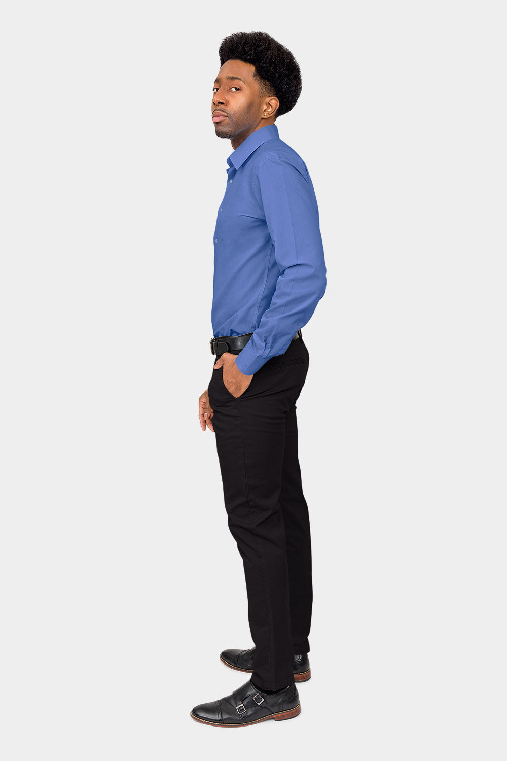 Men's Slim Fit Solid Color Dress Shirt (French Blue)