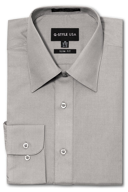 Men's Slim Fit Solid Color Dress Shirt (Grey)