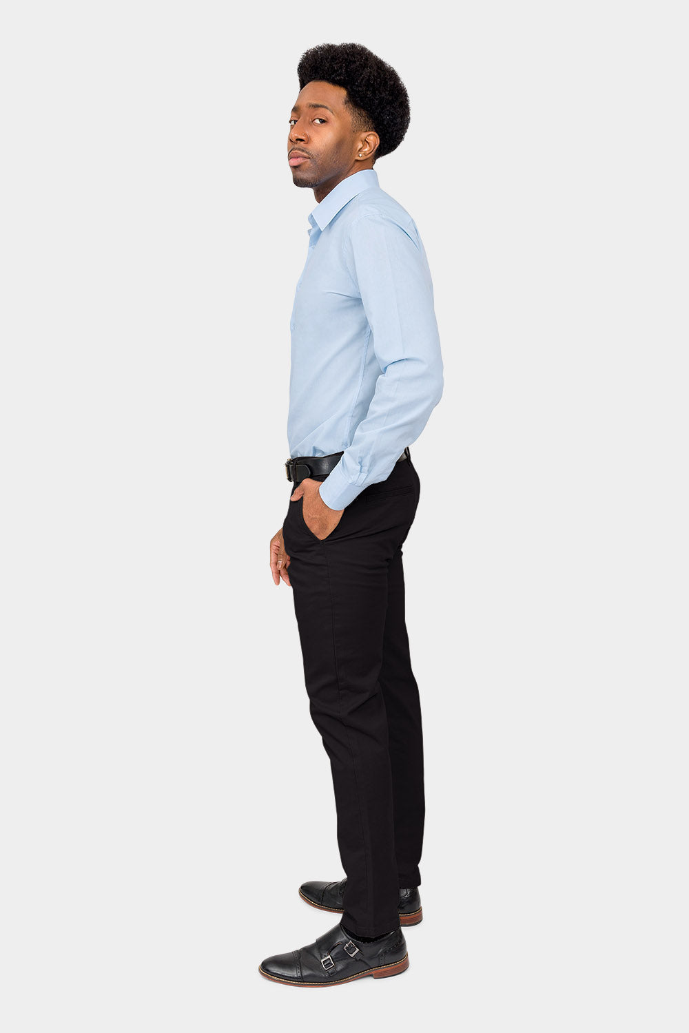 Men's Slim Fit Solid Color Dress Shirt (Sky Blue)