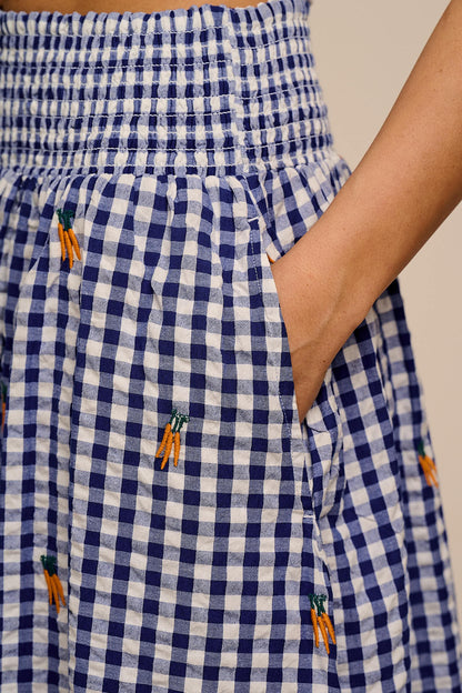Sofiya - Midi Skirt in Gingham Carrot Embroidery