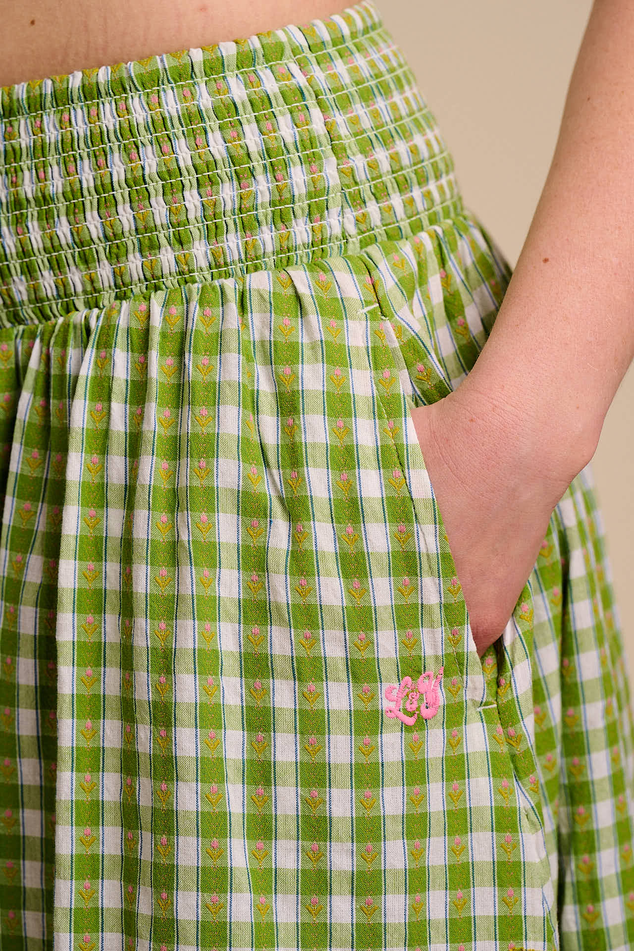 Sofiya - Midi Skirt in Green & White Tulip Gingham