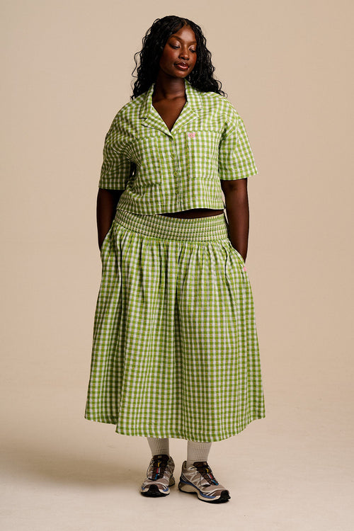 Sofiya - Midi Skirt in Green & White Tulip Gingham
