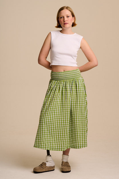 Sofiya - Midi Skirt in Green & White Tulip Gingham