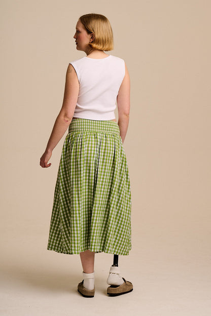 Sofiya - Midi Skirt in Green & White Tulip Gingham