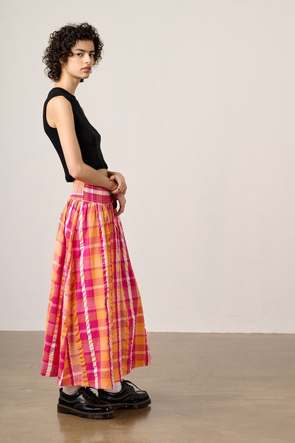 Sofiya - Midi Skirt in Madras Check