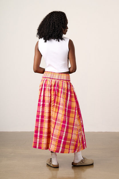 Sofiya - Midi Skirt in Madras Check