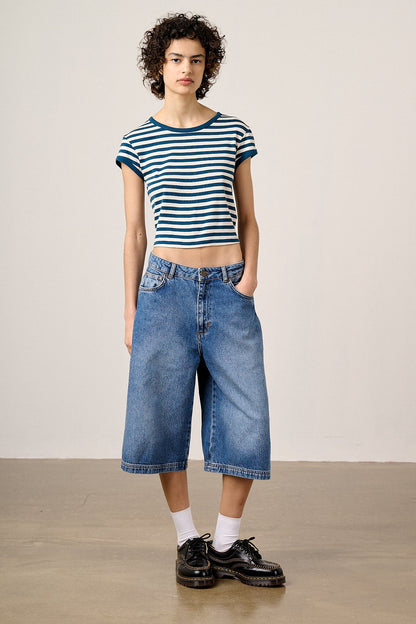 Sol - Denim Long Shorts in Vintage Wash