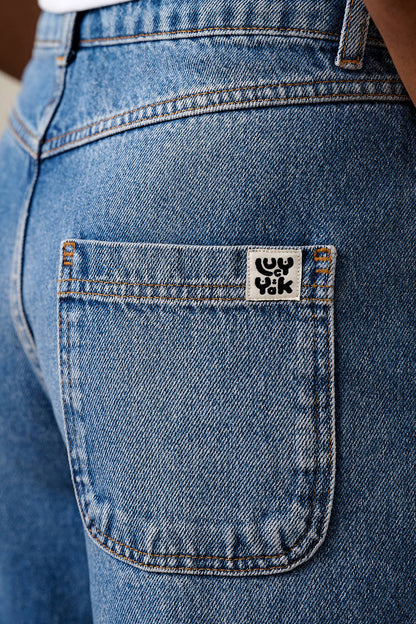 Sol - Denim Long Shorts in Vintage Wash