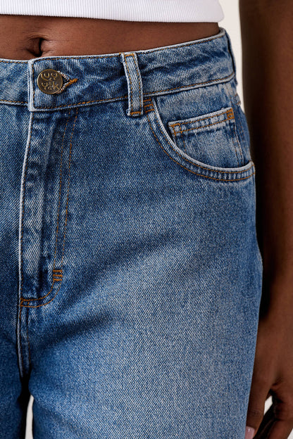 Sol - Denim Long Shorts in Vintage Wash