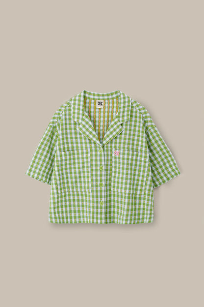 Alfie - Cotton Shirt in Green & White Tulip Gingham