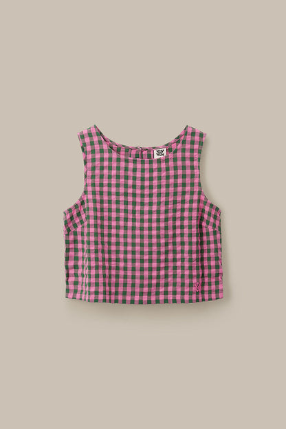 Arden - Cotton Shell Top in Pink & Green Check