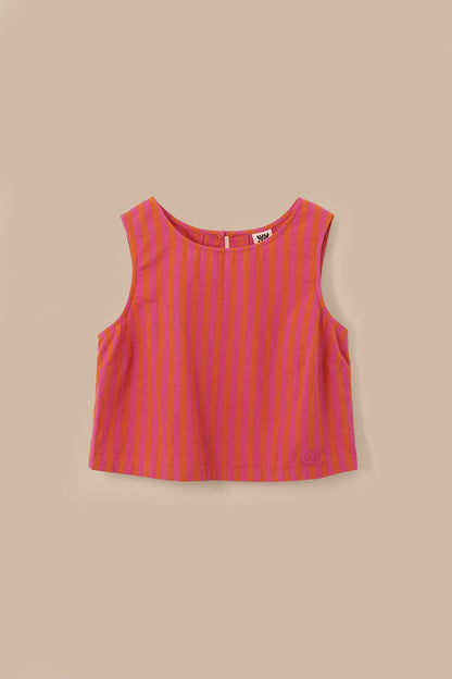 Arden - Cotton & Linen Shell Top in Pink & Orange Stripe