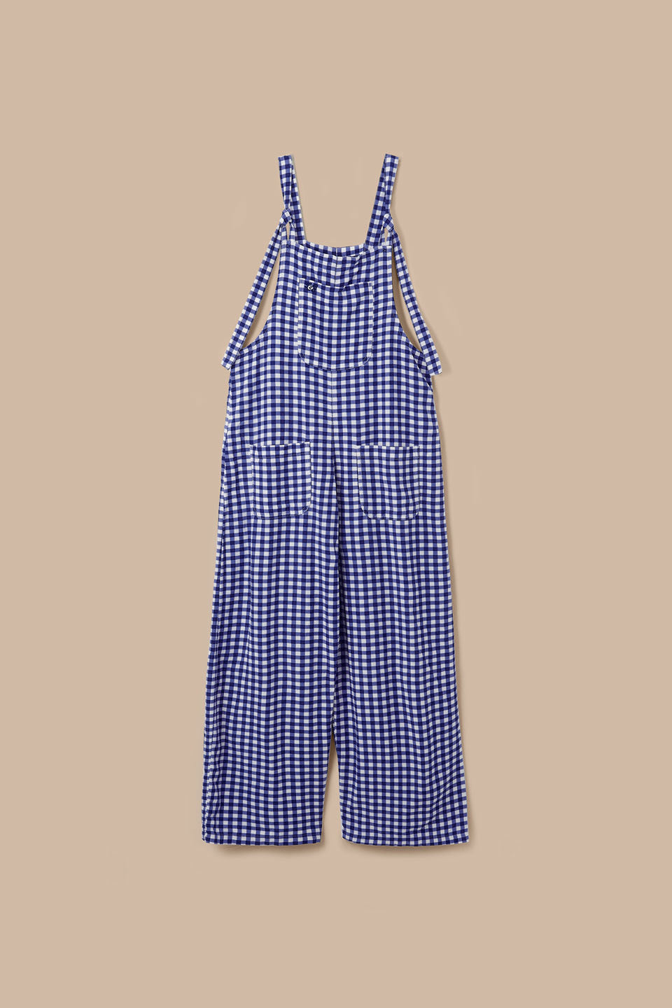 Arlo - Cotton & Viscose Wide Leg Dungarees in Blue Gingham Check