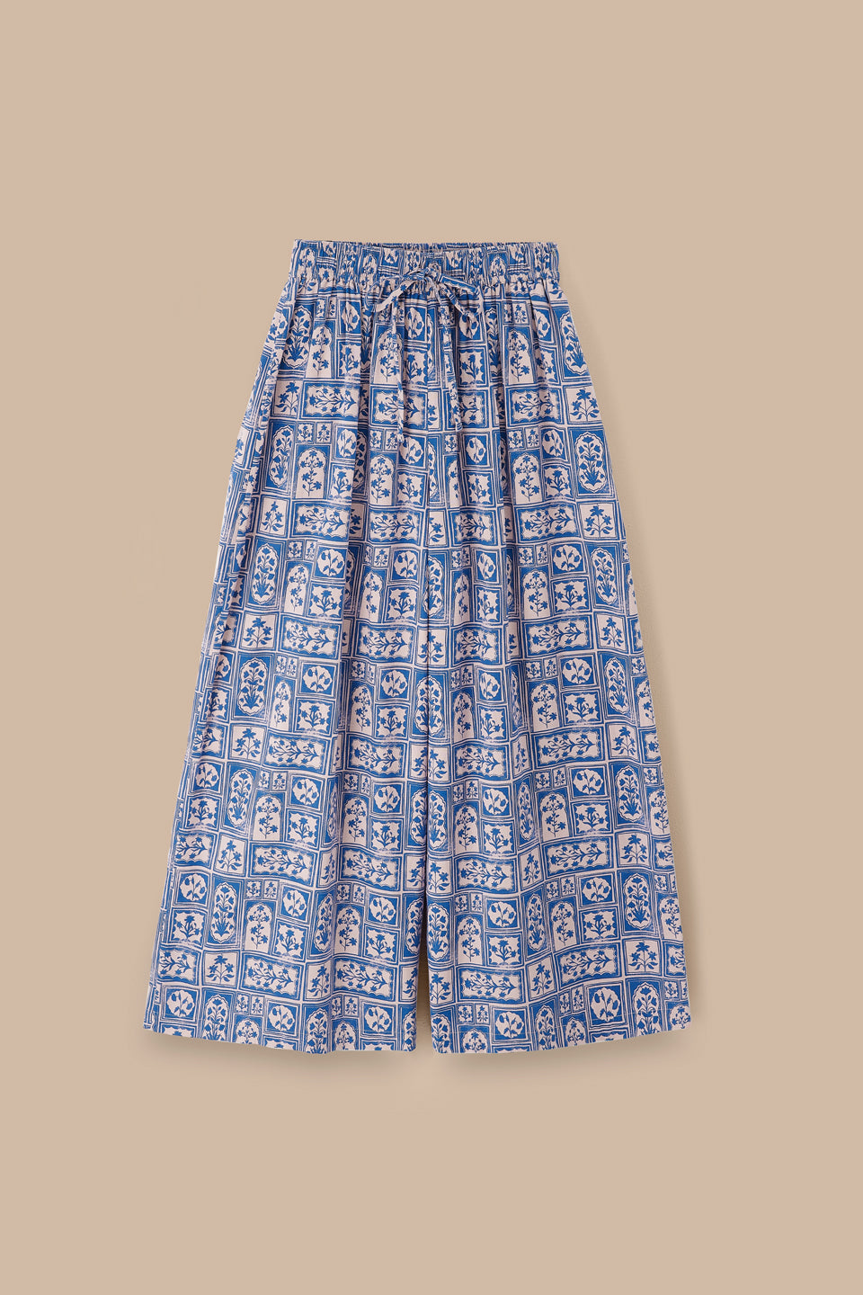 Aster - Cotton & Linen Trousers in Blue & Pink Walled Blooms