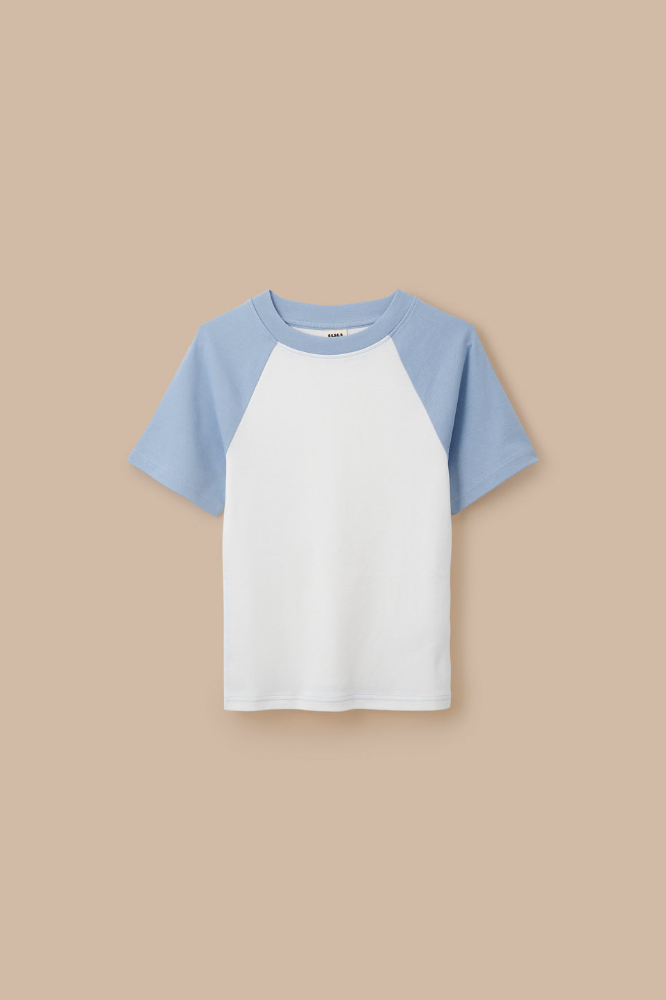 Azra - Cotton Short Sleeve Raglan Top in White & Blue