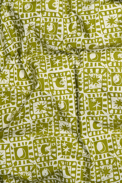 Yolanda - Soft Cotton Duvet Cover Set in Green Celestial Checkerboard