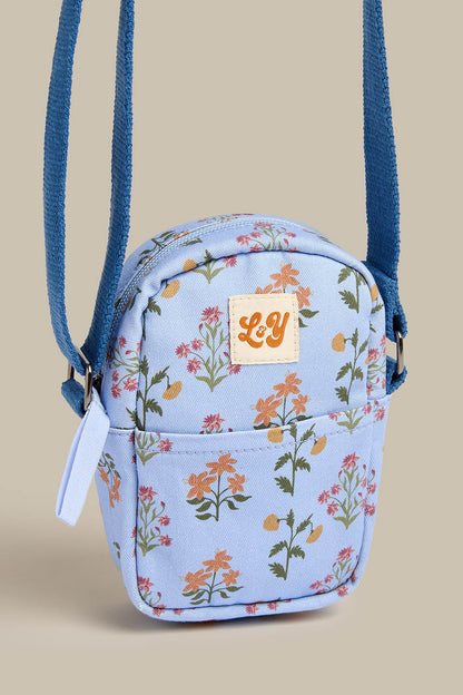 Brady - Cotton Crossbody Bag in Blue Walled Blooms