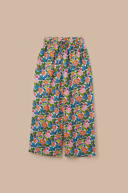 Chuck - Wide Leg Cotton & Viscose Trousers in Ivory Birdie Floral