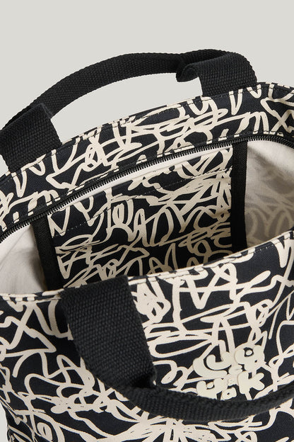 Dylan - Cotton Backpack in Black & White Graffiti Print