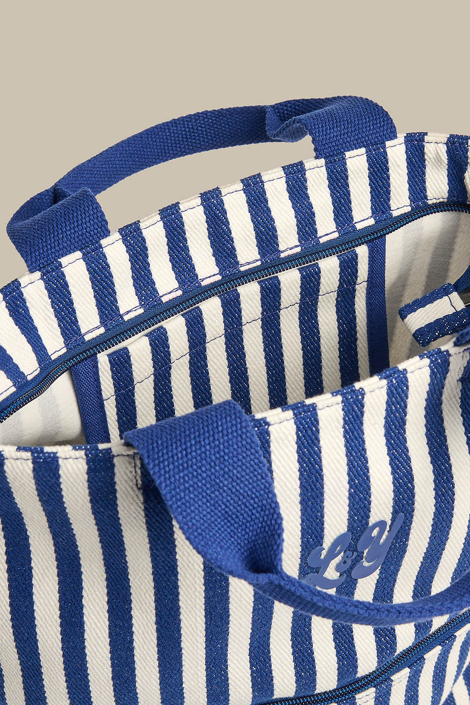 Dylan - Cotton Backpack in Navy Stripe