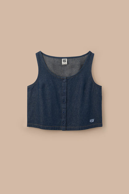 Etoile - Cotton Button Up Tank in Indigo Blue