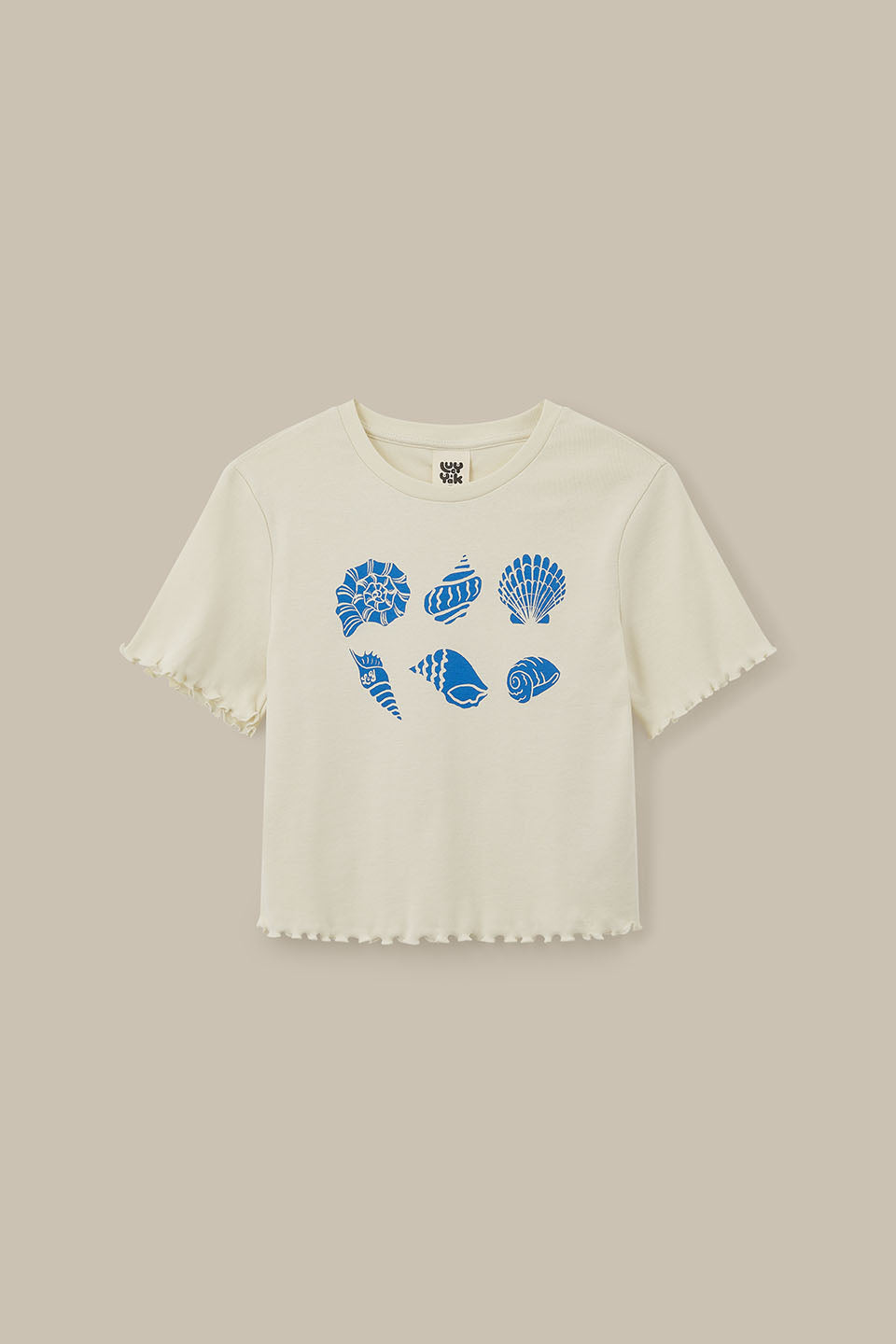 Greta - Cropped Cotton Top in Ecru Shell Print