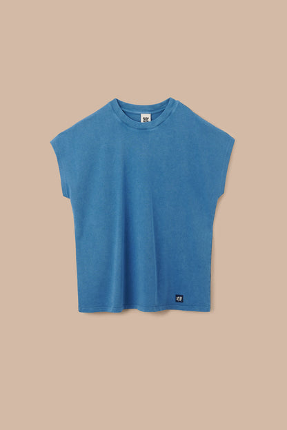 Inessa - Cotton Cap Sleeve T-Shirt in Blue