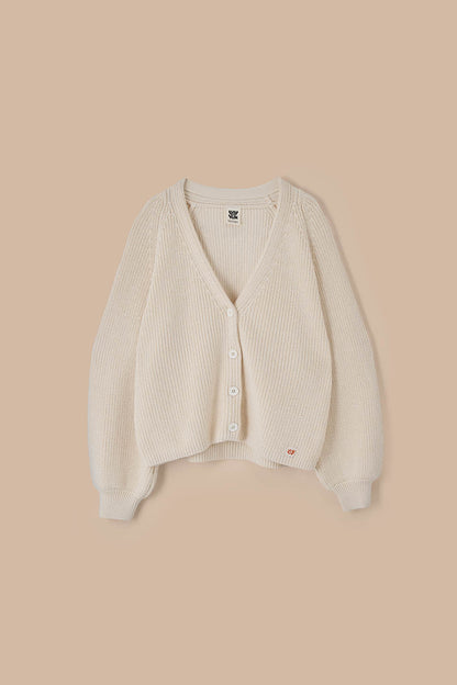 Juniper - Cotton Knitted Cardigan in Ecru