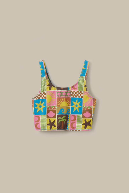 Kara - Tankini Top in Coastal Tile